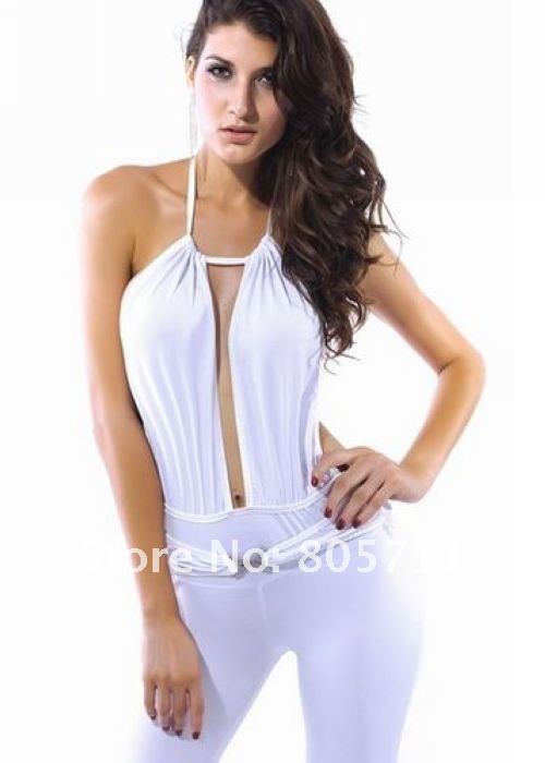 Black White Sexy Fashion Jumpsuits Rompers Halter Backless Capris Skinny Pants Jumpsuit Stage Wear