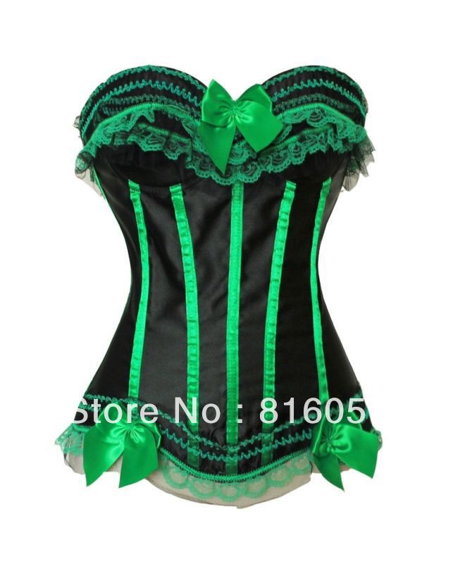 Black with green stripe top corset with g-string,black mini tutu costume S-2XL