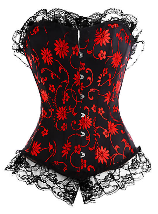 Black with red flower satin lace up boned Corset Bustier underwear factory supplier S-2XL