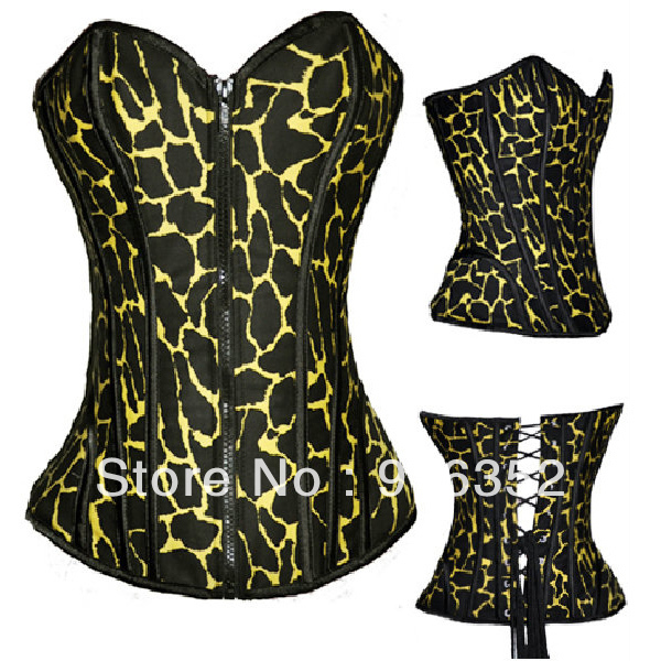 Black Yellow Tight Lacing Waist Training Full Steel Boned Corset Bustier S-2XL