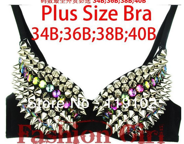 Bling Rivet Rhinestone Bra Women 2013 Summer Beach Dance Party Disco underwear Metallic Punk plus size  Bra Gloden/Sliver