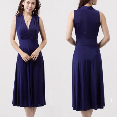 Blond Fashion 2013 Summer Ladies Elegant Mature V Neck Elastic Big Size Dress Vintage Rayon Sexy Long Eveninag Dresses,D1122