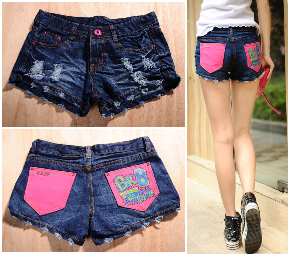 Blue 2012 summer fashion pink purse slim hip sexy denim shorts