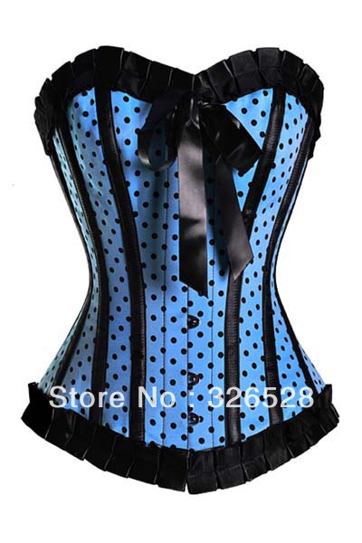 Blue 2PC Dot Blue& Black Corset With Satin Bows LB4331 Size S M L XL