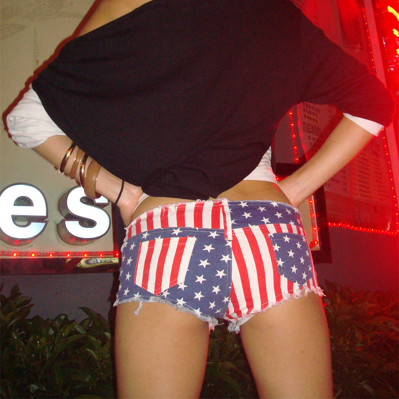 Blue american flag ultra-short denim shorts female sexy super shorts ultra-low-waisted single-shorts