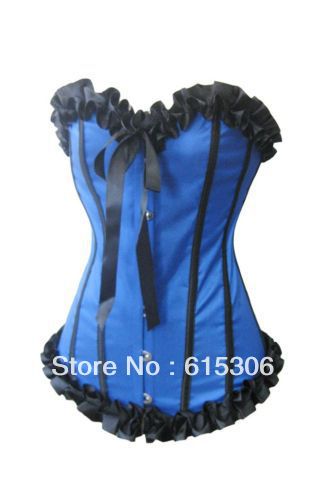 Blue and black flower overbust corset Free shipping - blue + Free Shipping