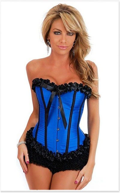 Blue and black flower overbust corset Free shipping - qm2035blue