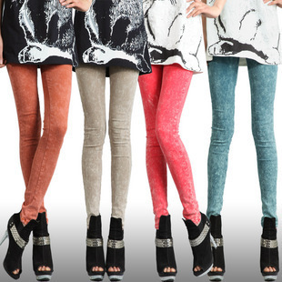 Blue autumn Women elastic jeans multicolour candy color basic pencil pants