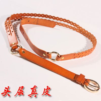 Blue brief knitted all-match fashion brown cowhide thin belt tan genuine leather strap female y172