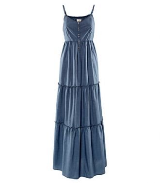 Blue Cotton Spaghetti Strap Maxi Dress  free shipping for epacket and cpam