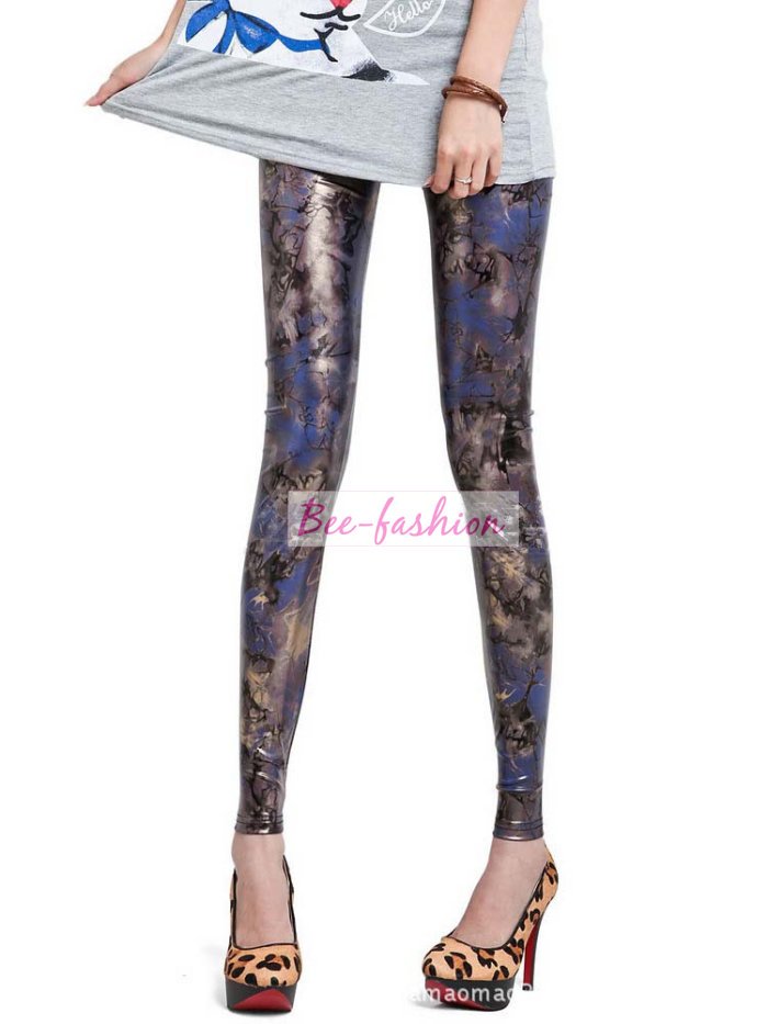 Blue Empire Faux Leather Winter skin design Women Legging Tights Pants /Free shipping/LG490