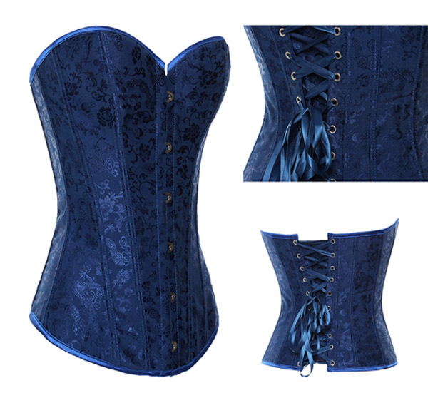 Blue floral lace up boned corset busiter bodyshaper lingerie underwear S-2XL