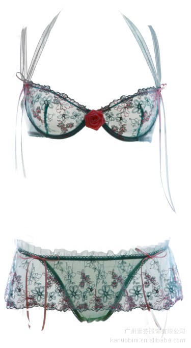 Blue green ultra-thin transparent sexy sleepwear temptation bra set