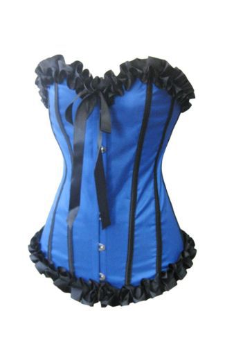 Blue  lace up boned satin  corset bustier clubwear bodyshaper lingerie dropship S-2XL