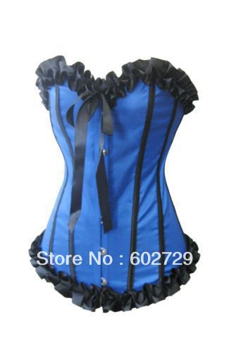 Blue lace up boned satin corset bustier clubwear bodyshaper lingerie dropship S-2XL