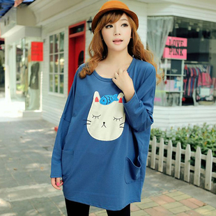 Blue maternity clothing spring outerwear cat dollarfish maternity T-shirt long-sleeve top fashion batwing sleeve