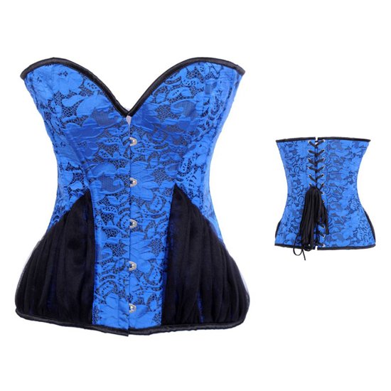 Blue Overbust Corset Fancy Dress Body Shaper, Free Shipping - 2846