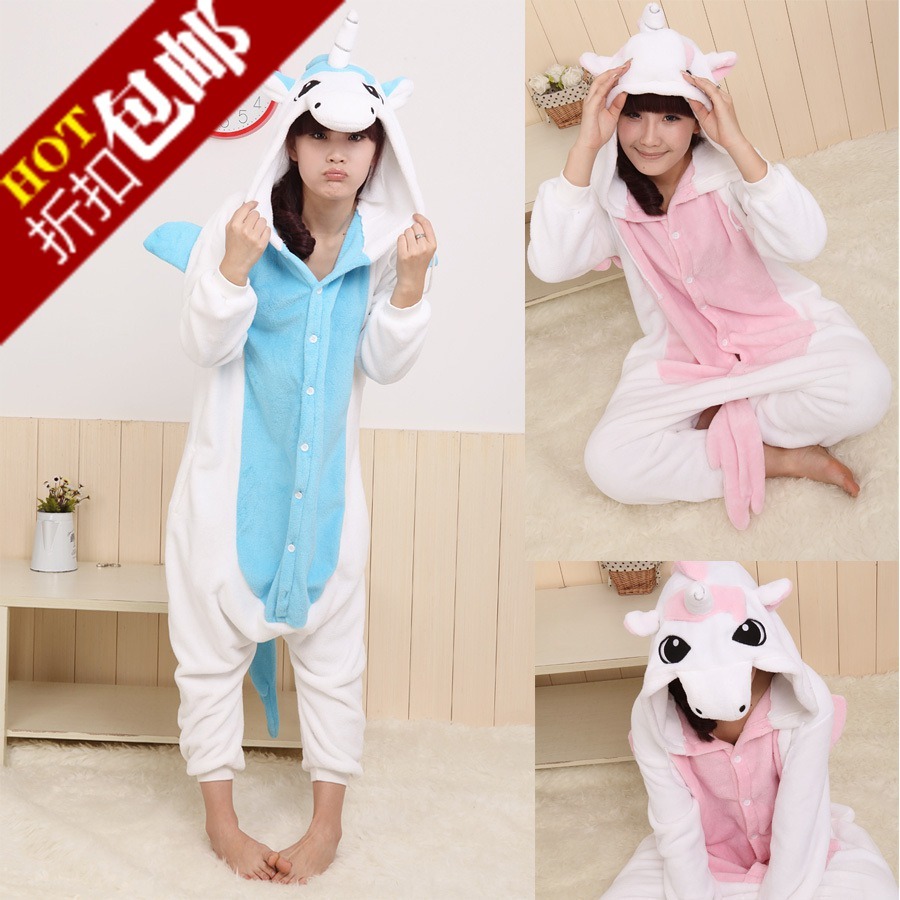 Blue pink unicorn cartoon animal one piece sleepwear lovers sleepwear