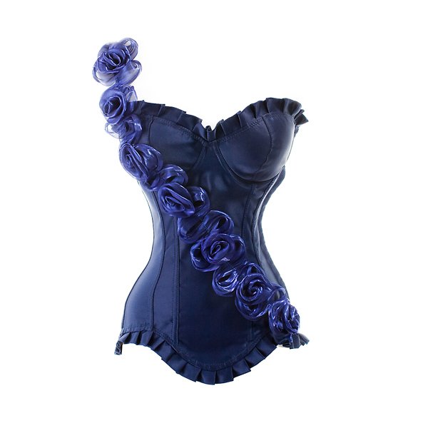 Blue  satin fashion  rose shoulder  outwear Lace up  Corset  Bustier clubwear  party wear +G-string  S-XXL