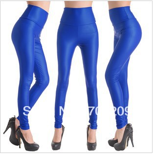 Blue Sexy Fashion Women's Faux Leather High Waist Leggings Pants Tights  size:XS,S,M,L 2piece/lot