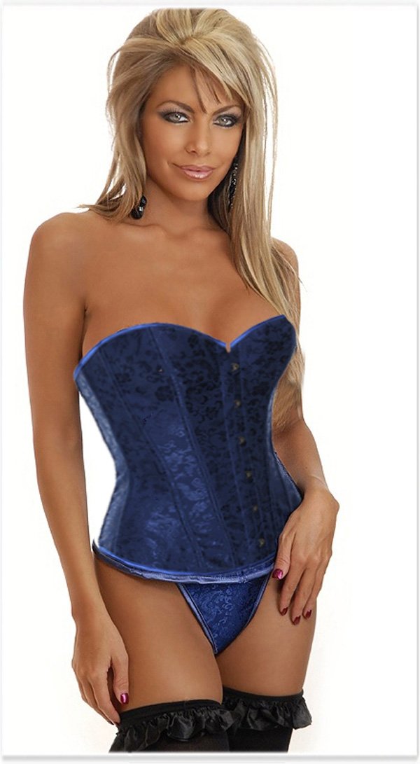 Blue Sexy lingerie Brocade Pattern Overbust Corset Free shipping - 2765