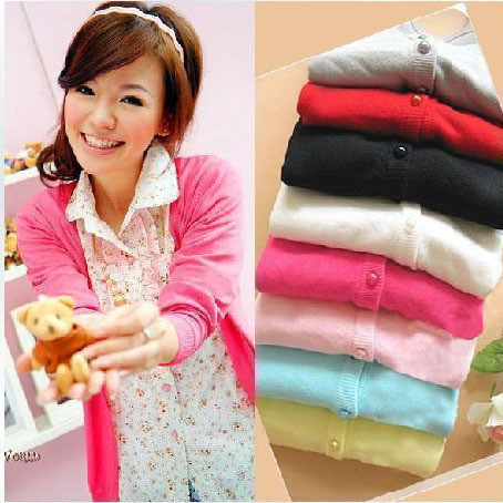 Blueberry cherry 1001 outerwear soft pearl button candy color V-neck long-sleeve cardigan sweater