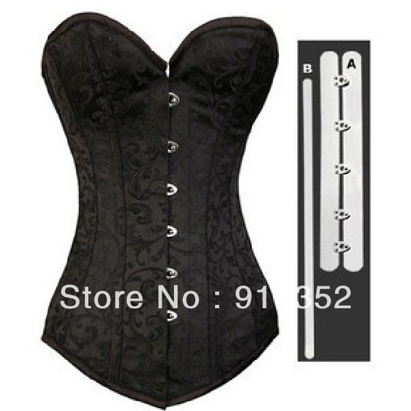 Body-Shape Full Spiral Steel Boned Brocade Gorgeous Corset Bustier Black S-XL