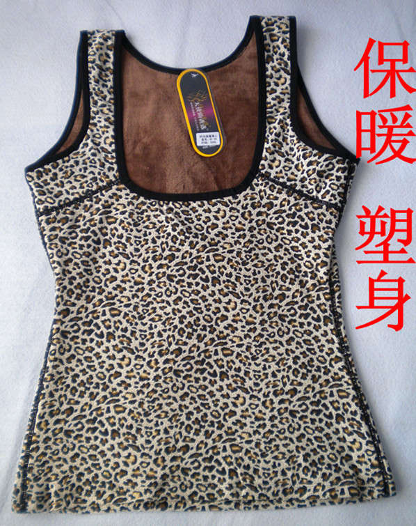 Body shaping bamboo charcoal thermal vest female thickening plus velvet plus size leopard print