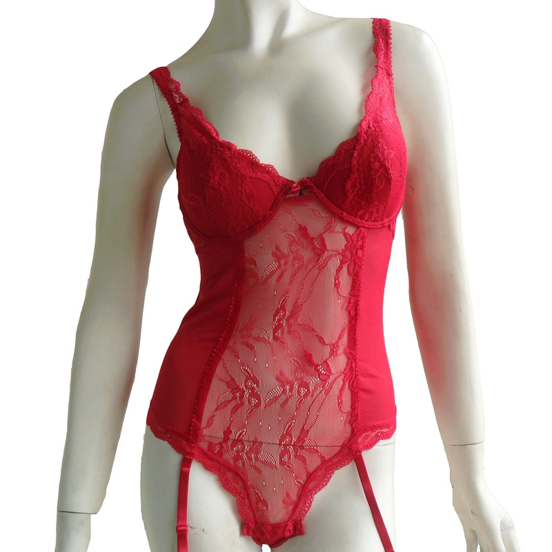 Body shaping bodysuit red lace thin bra transparent gauze basic underwear charm