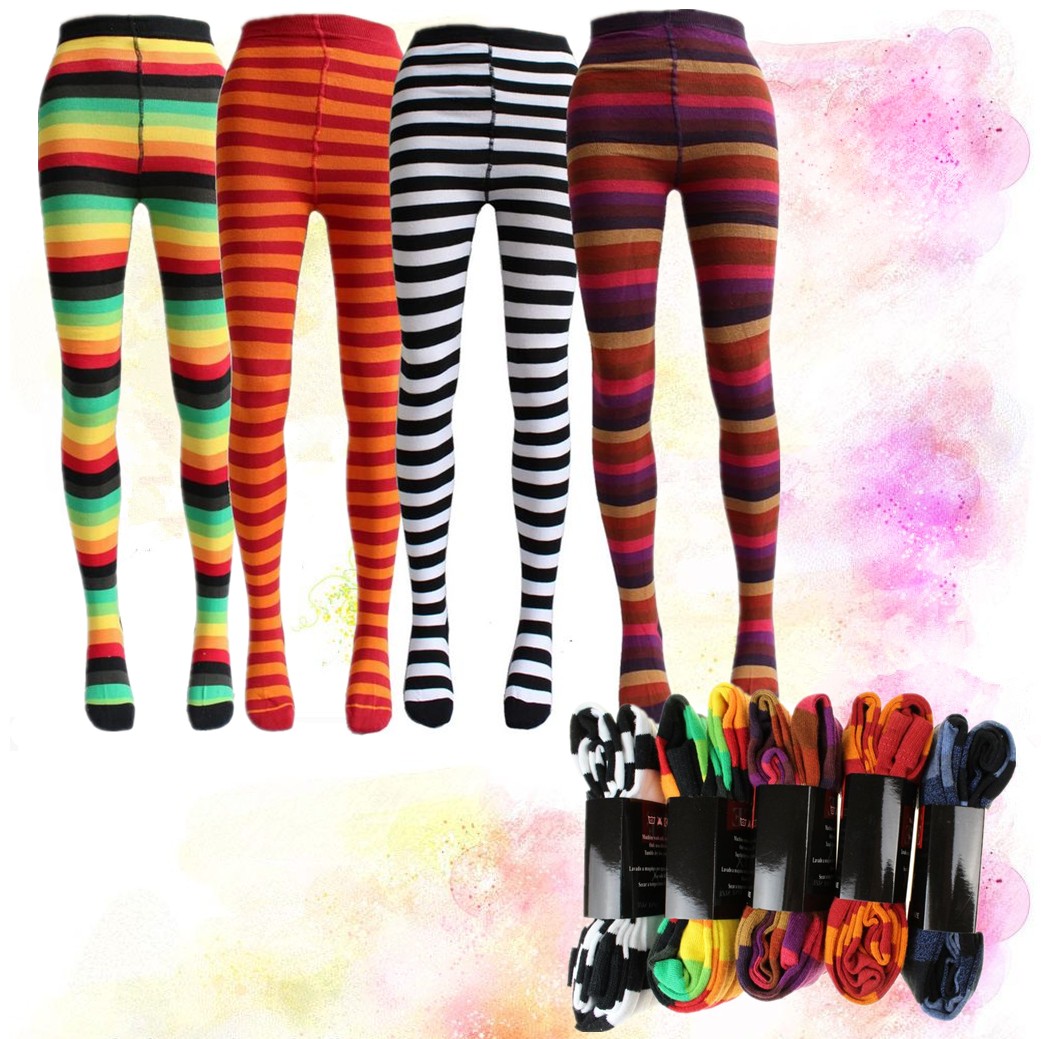 Bohemia multicolour stripe pantyhose lengthen ultra long plus size candy color legging