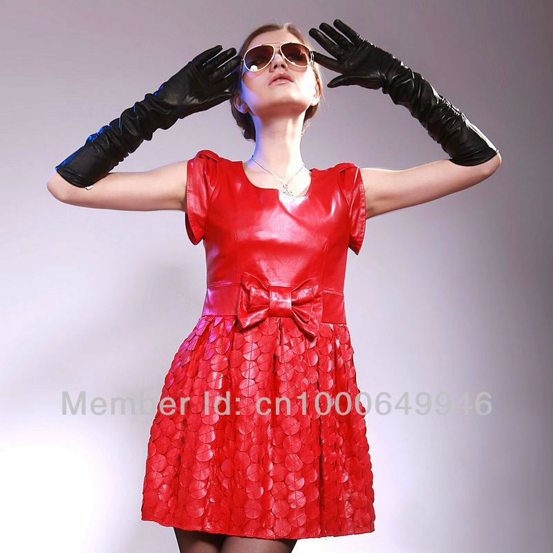 Bohemia pleated skirt the new spring 2013 leather dress big pendulum wave leather skirt dress brand