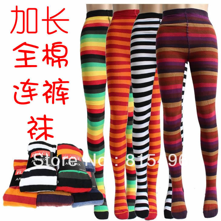 Bohemia stripe multicolour socks pantyhose lengthen ultra long plus size multicolour leggings