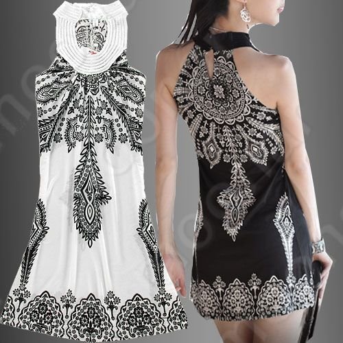 Boho Retro Women's totem pattern Dress Mini Sleeve Summer Club Hot Dance Dresses XE0855