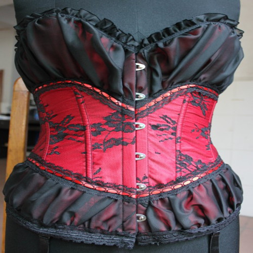 Boned 2 color  red/white and black lace overlay lace up corset busiter top clubwear showgirl factory supplierS-2Xl