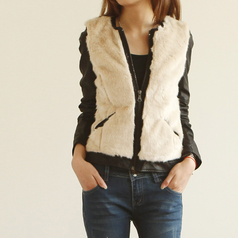 Boron 8266 - 0.66 2012 autumn fashion PU wool patchwork slim jacket leather clothing outerwear female