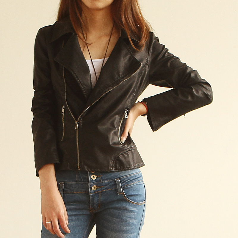 Boron 8304 - 0.66 2012 autumn fashion turn-down collar oblique zipper slim motorcycle leather clothing jacket outerwear