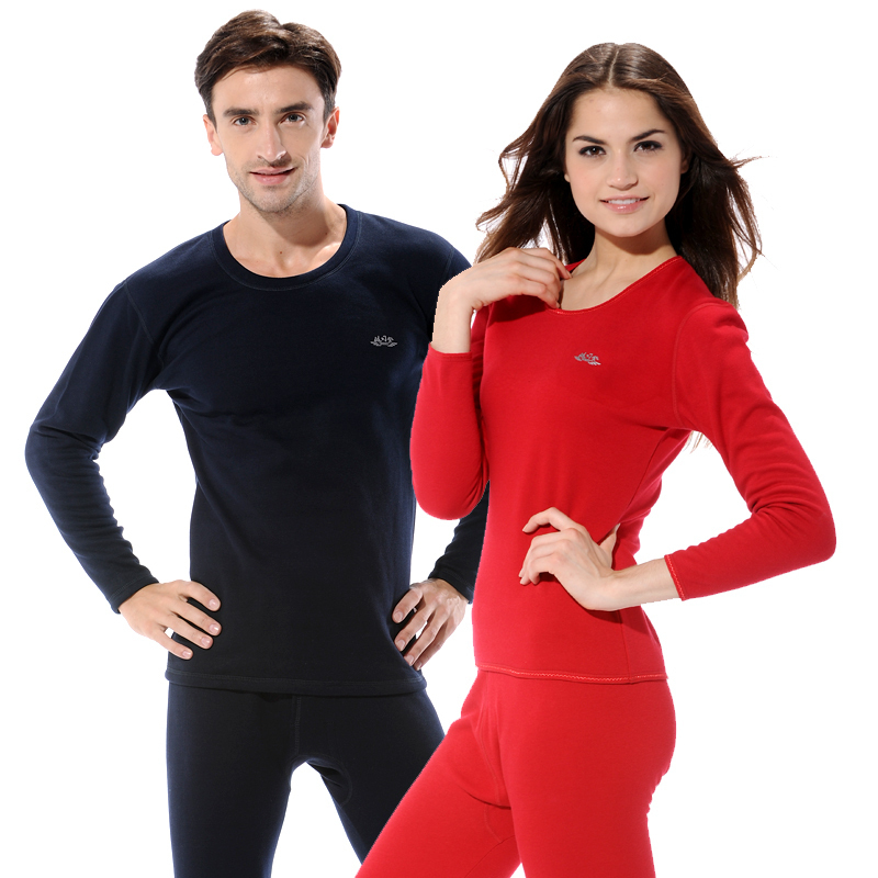 BOSIDENG thermal underwear set underwear male wool bamboo gold plush lovers design plus velvet Women