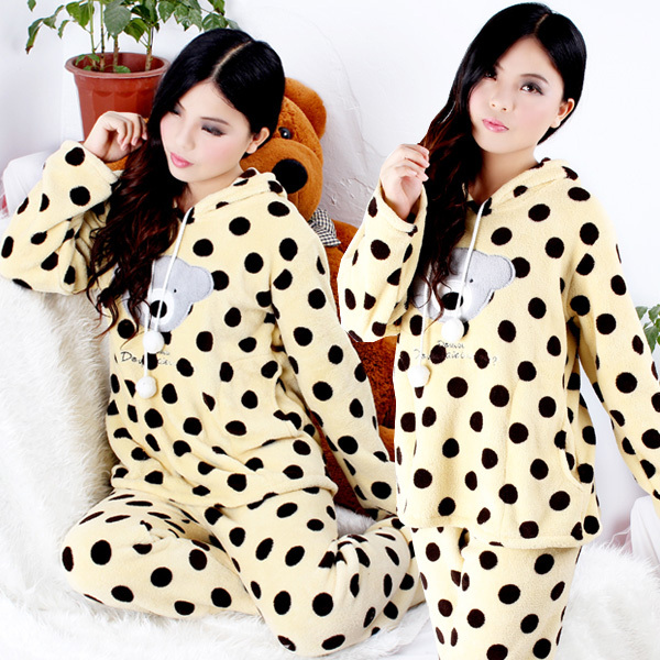 Botticing dot long-sleeve autumn and winter women's coral fleece sleep set casual lounge female