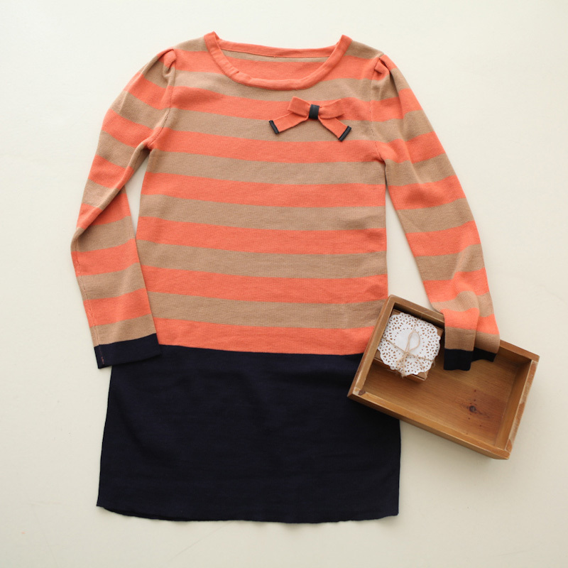 Bow . all-match stripe patchwork medium-long sweater 2 - 42