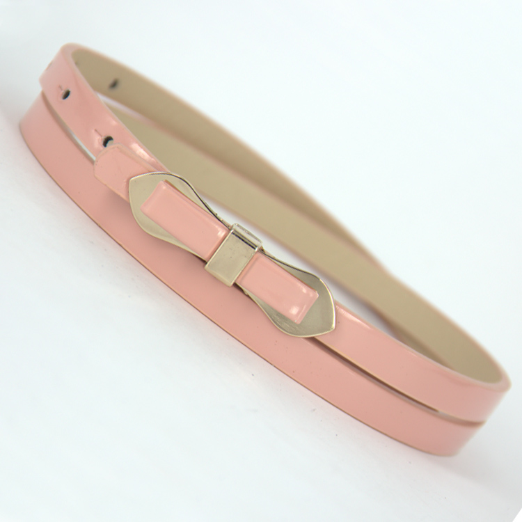 Bow belt female thin all-match photchromic patent leather belt decoration Women lemon yellow strap