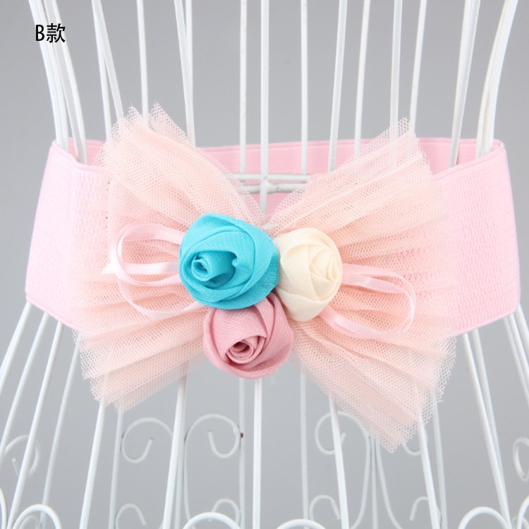 Bow flower lace cummerbund leather sweet chiffon double flowers belt all-match skirt belt