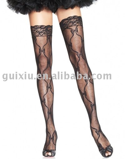 Bow Lace Thigh High With Lace Top