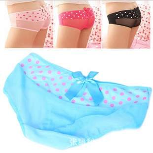 Bow Large Dot Net Women Underwear Briefs Lingerie Sexy Wholesale Free Shipping #1729