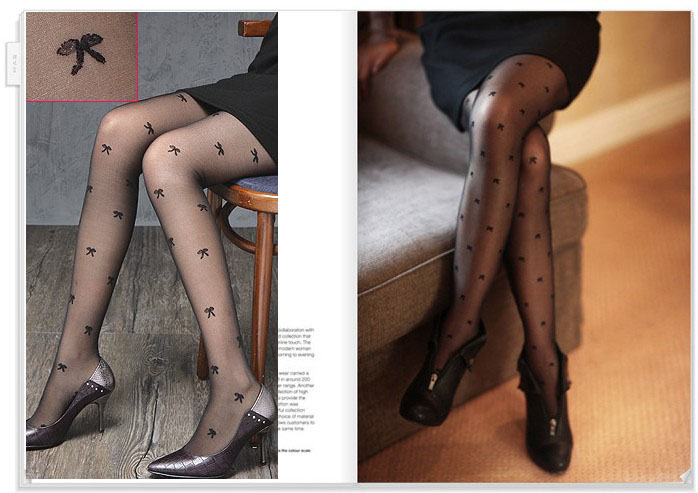 Bow pattern jacquard pantyhose stockings black sexy pantyhose