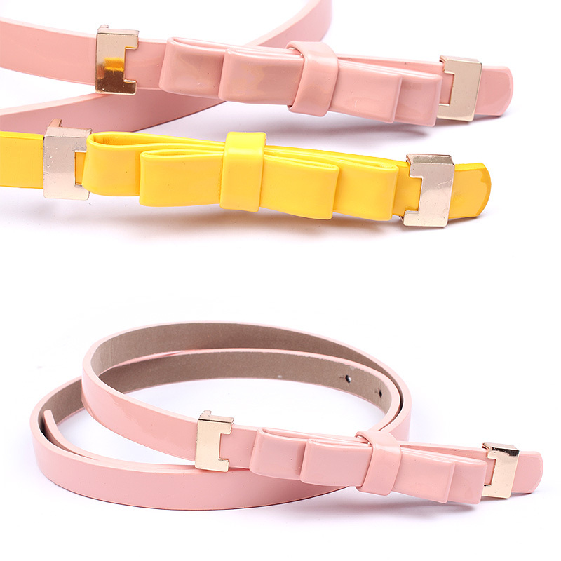 Bow thin belt female all-match fashion decoration japanned leather strap Women candy color decoration belt