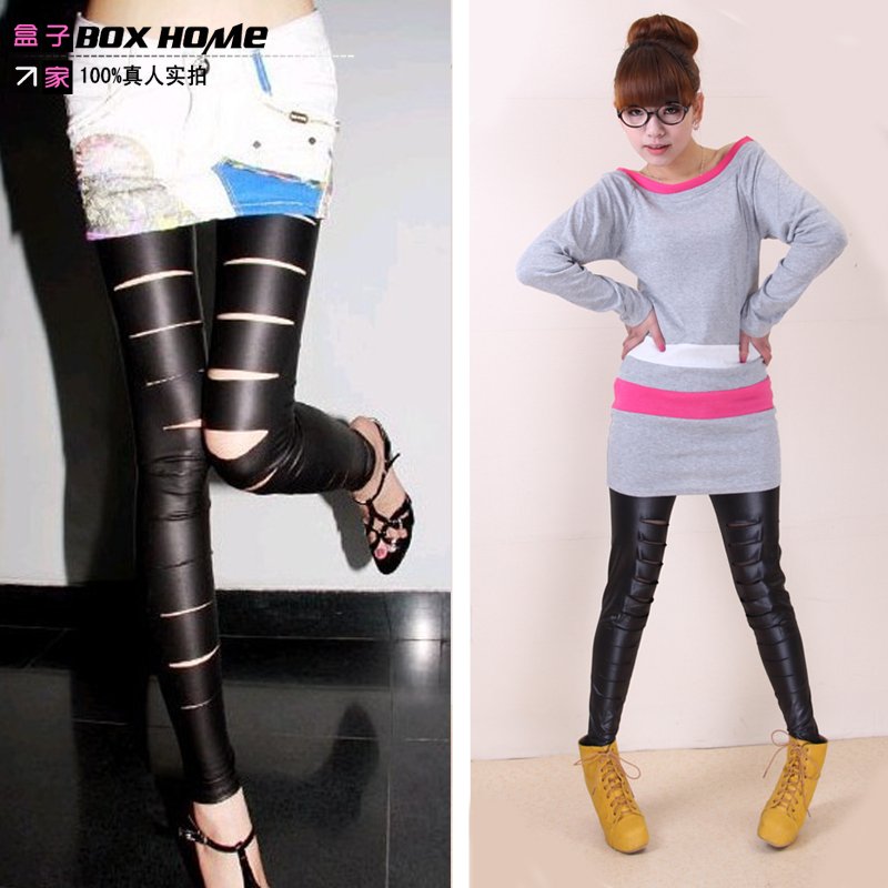 Box 2012 female spring knee hole legging faux leather legging