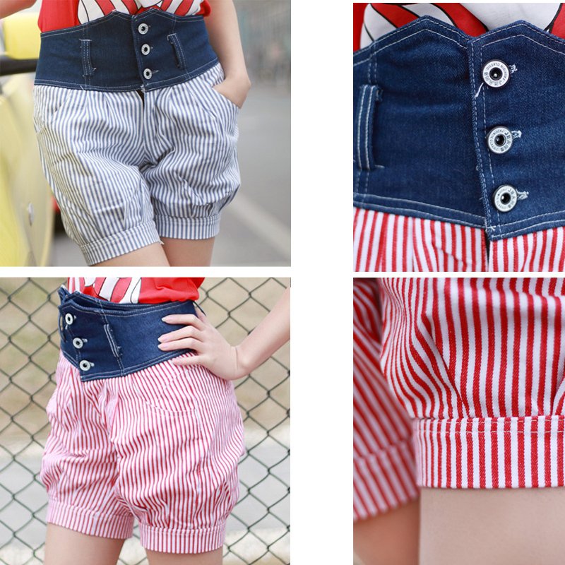 Box 2012 vintage denim high waist shorts stripe bloomers jeans shorts