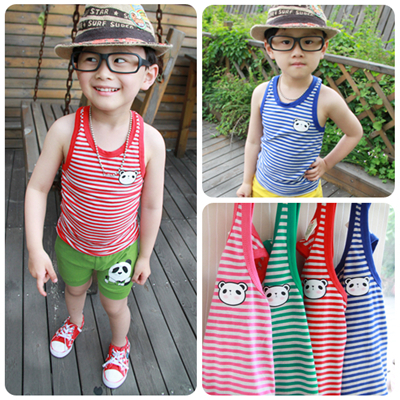 Boy vest shirt Children's clothing bear print child all-match stripe male female child sleeveless T-shirt tank VEST 5pcs/lot