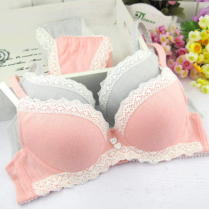 Bra breathable cotton lace underwear bra set sweet juniors underwear set