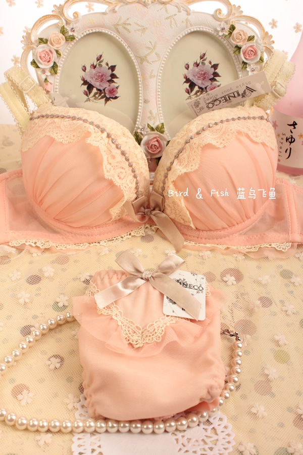 Bra fashion princess double breasted laciness push up bra underwear set